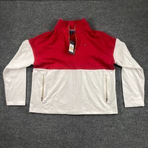 NWT Tommy Hilfiger Red White Jacket Sweater Zip Up Womans Size S